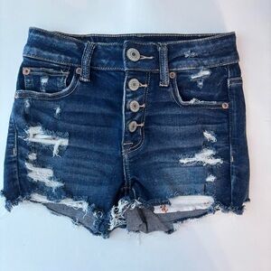 American Eagle Outfitters Dark Blue Distressed Jean Shorts
